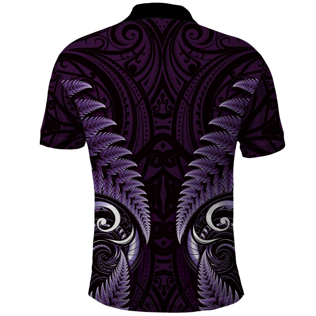 Aotearoa Pounamu Niho Polo Shirt Silver Fern Mix Maori Pattern - Purple - Vibe Hoodie Shop