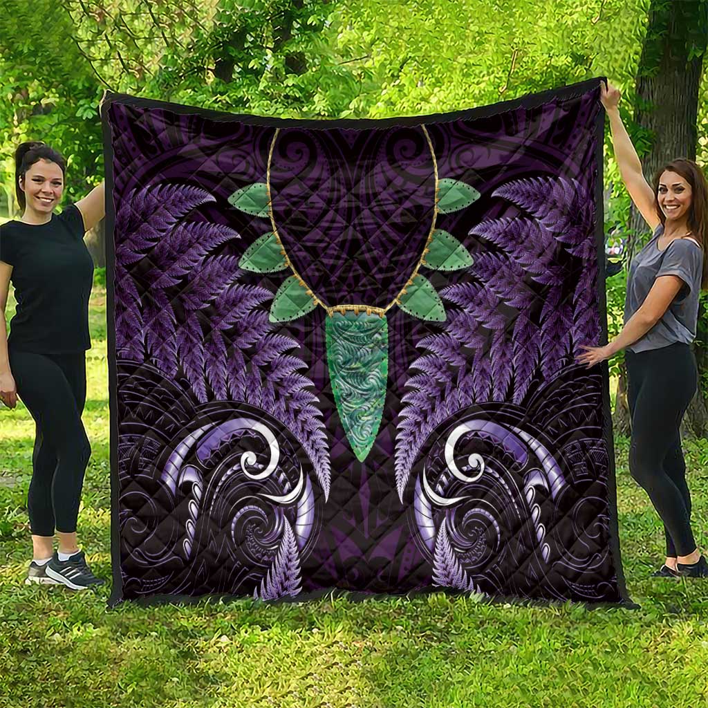 Aotearoa Pounamu Niho Quilt Silver Fern Mix Maori Pattern - Purple - Vibe Hoodie Shop