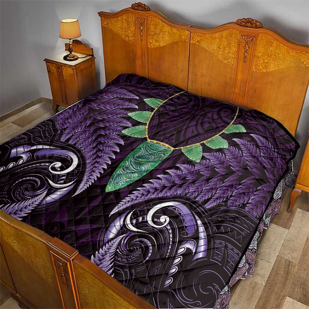 Aotearoa Pounamu Niho Quilt Silver Fern Mix Maori Pattern - Purple - Vibe Hoodie Shop