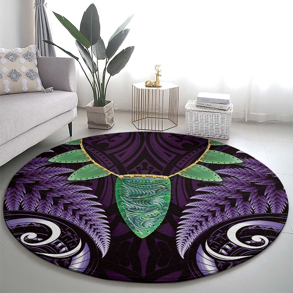 Aotearoa Pounamu Niho Round Carpet Silver Fern Mix Maori Pattern - Purple