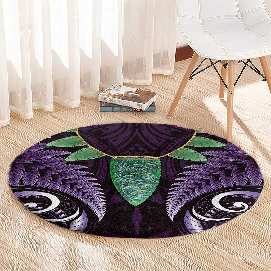 Aotearoa Pounamu Niho Round Carpet Silver Fern Mix Maori Pattern - Purple