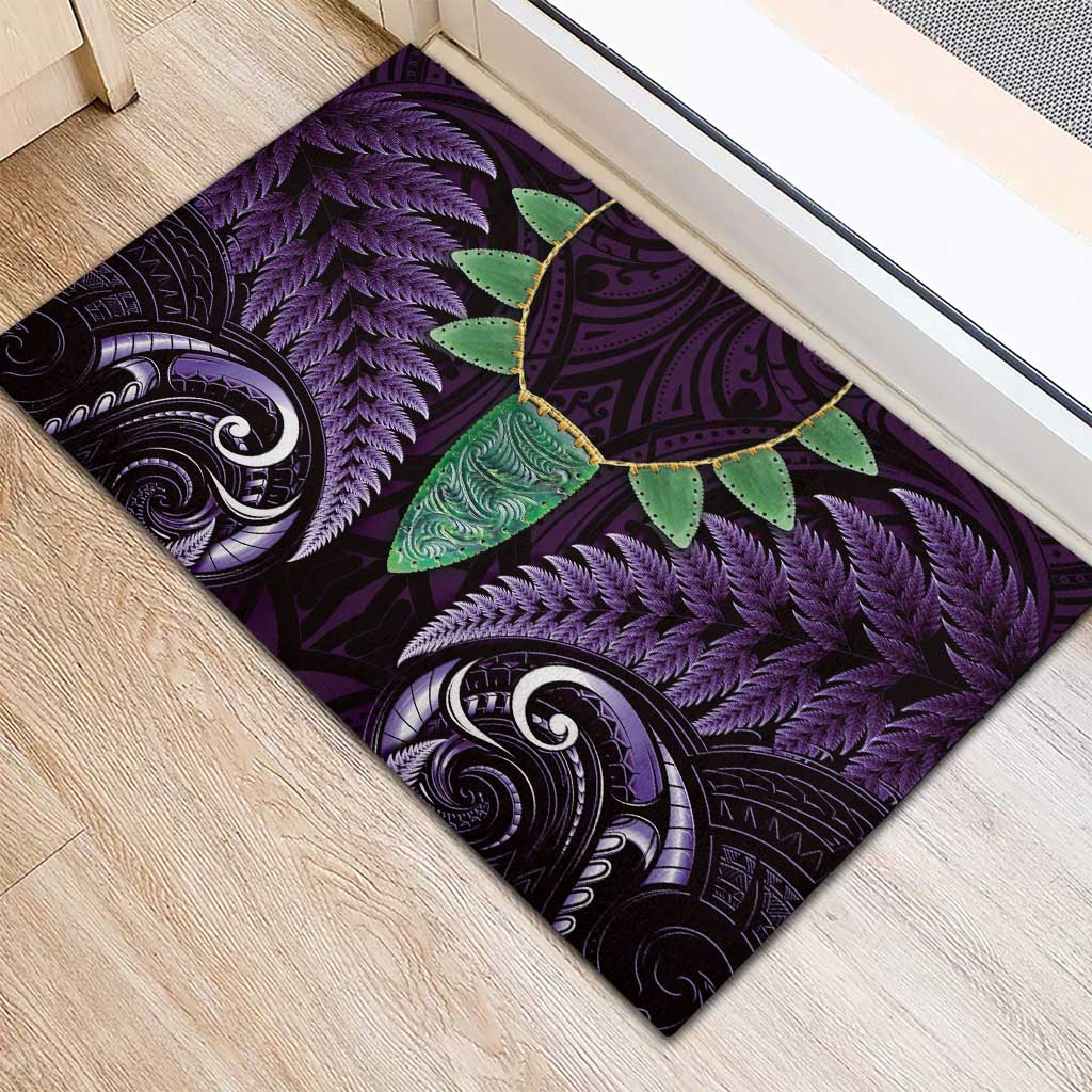 Aotearoa Pounamu Niho Rubber Doormat Silver Fern Mix Maori Pattern - Purple