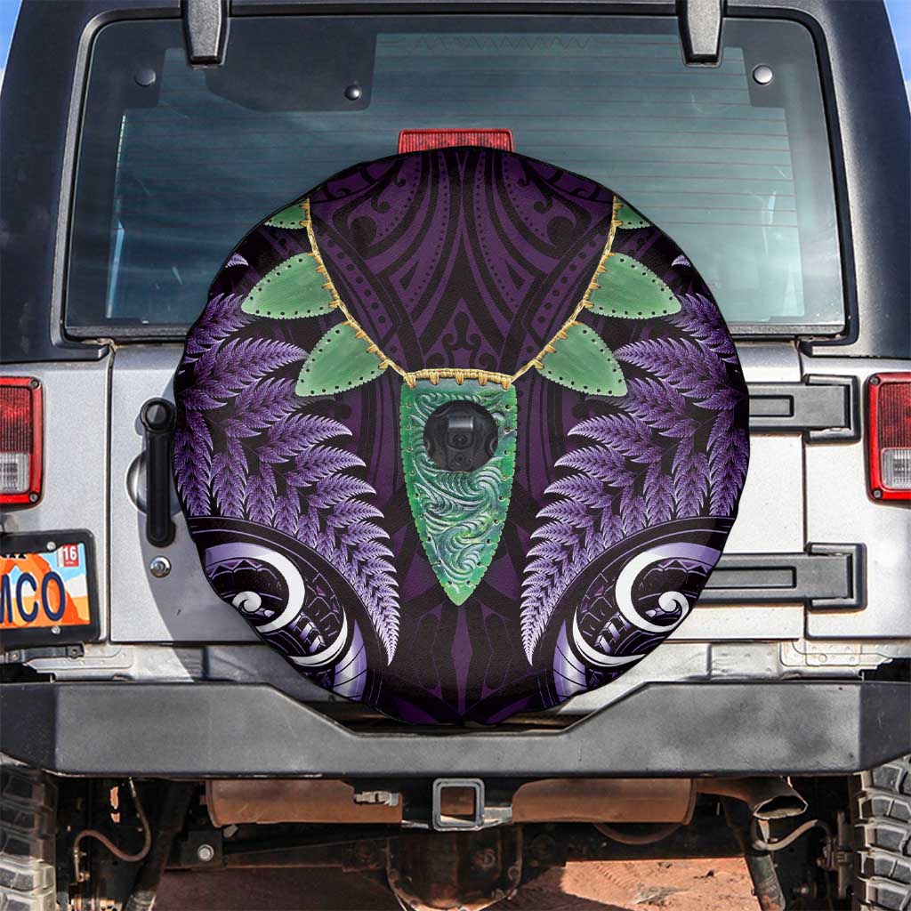 Aotearoa Pounamu Niho Spare Tire Cover Silver Fern Mix Maori Pattern - Purple - Vibe Hoodie Shop