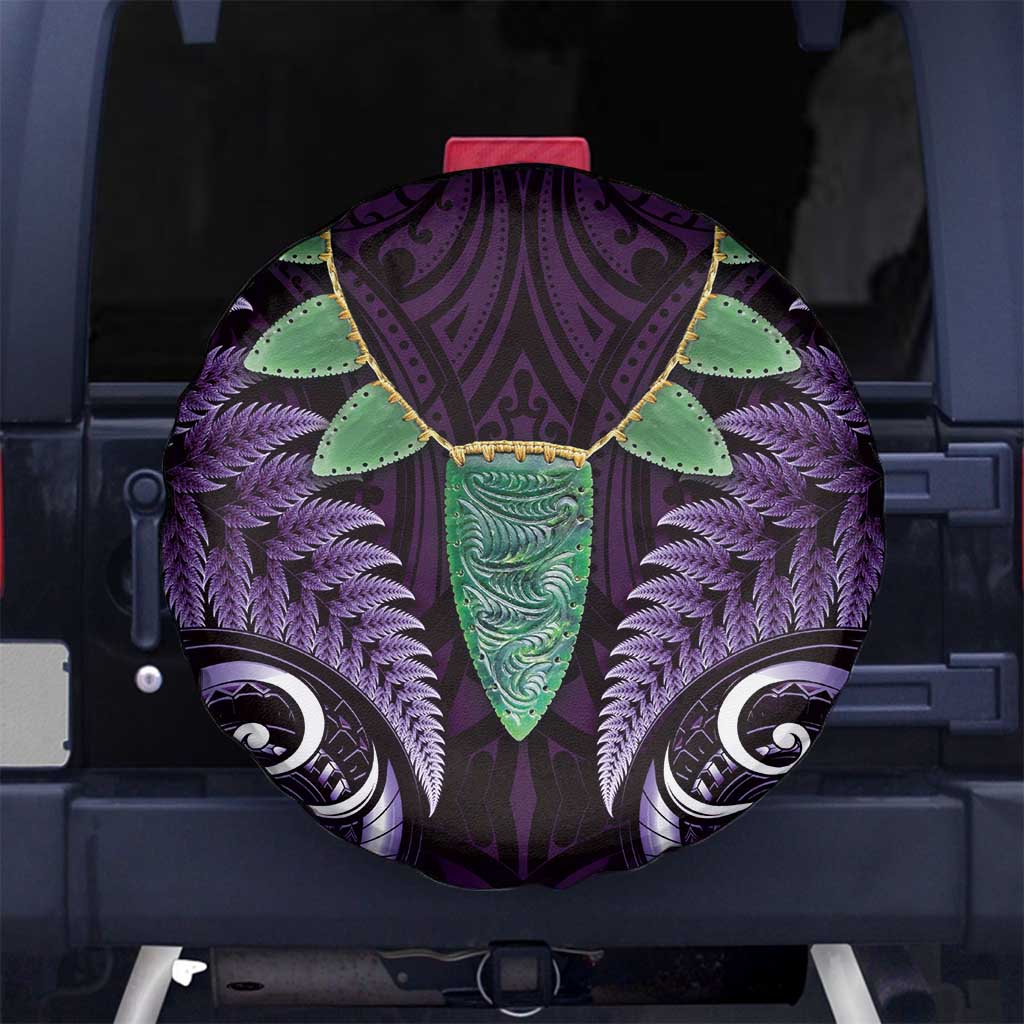 Aotearoa Pounamu Niho Spare Tire Cover Silver Fern Mix Maori Pattern - Purple - Vibe Hoodie Shop