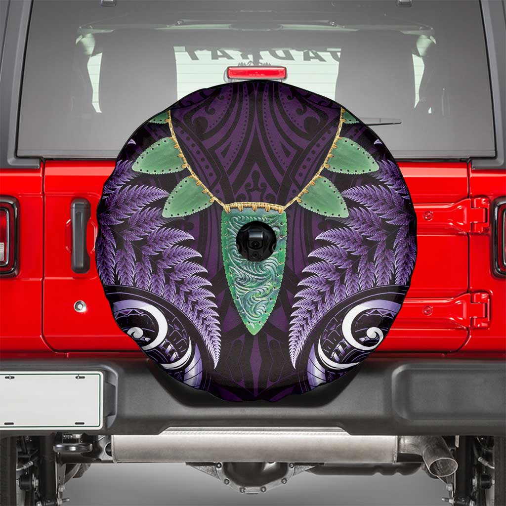 Aotearoa Pounamu Niho Spare Tire Cover Silver Fern Mix Maori Pattern - Purple - Vibe Hoodie Shop