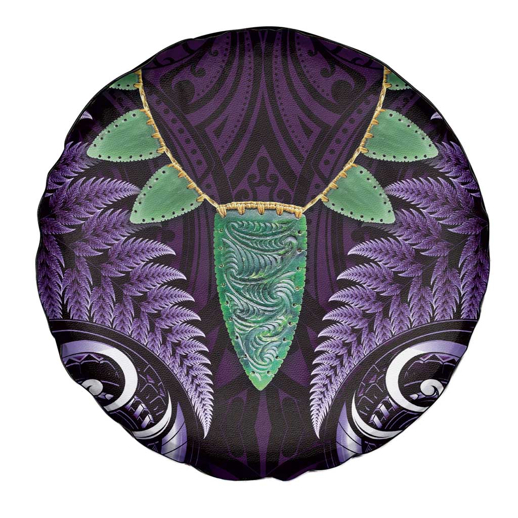 Aotearoa Pounamu Niho Spare Tire Cover Silver Fern Mix Maori Pattern - Purple - Vibe Hoodie Shop