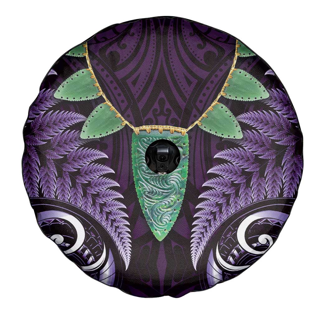 Aotearoa Pounamu Niho Spare Tire Cover Silver Fern Mix Maori Pattern - Purple - Vibe Hoodie Shop