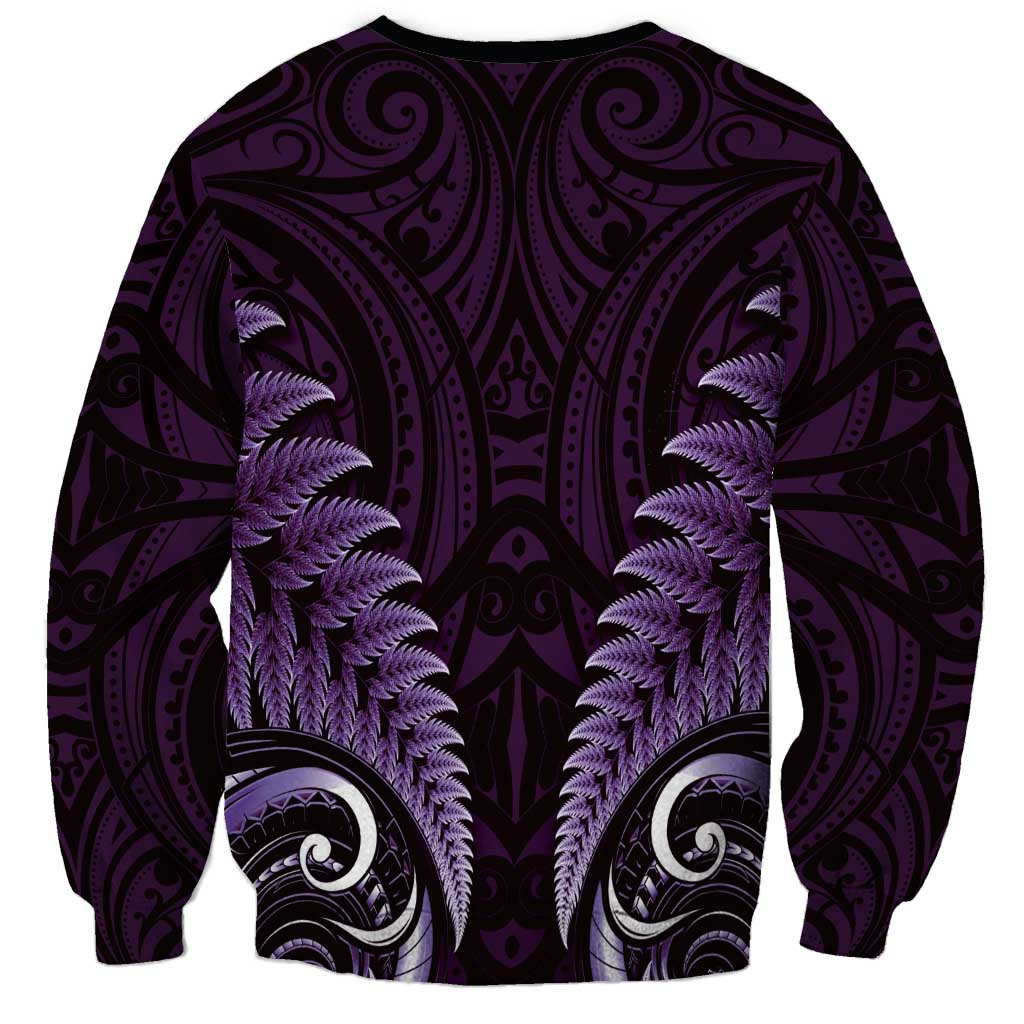 Aotearoa Pounamu Niho Sweatshirt Silver Fern Mix Maori Pattern - Purple - Vibe Hoodie Shop