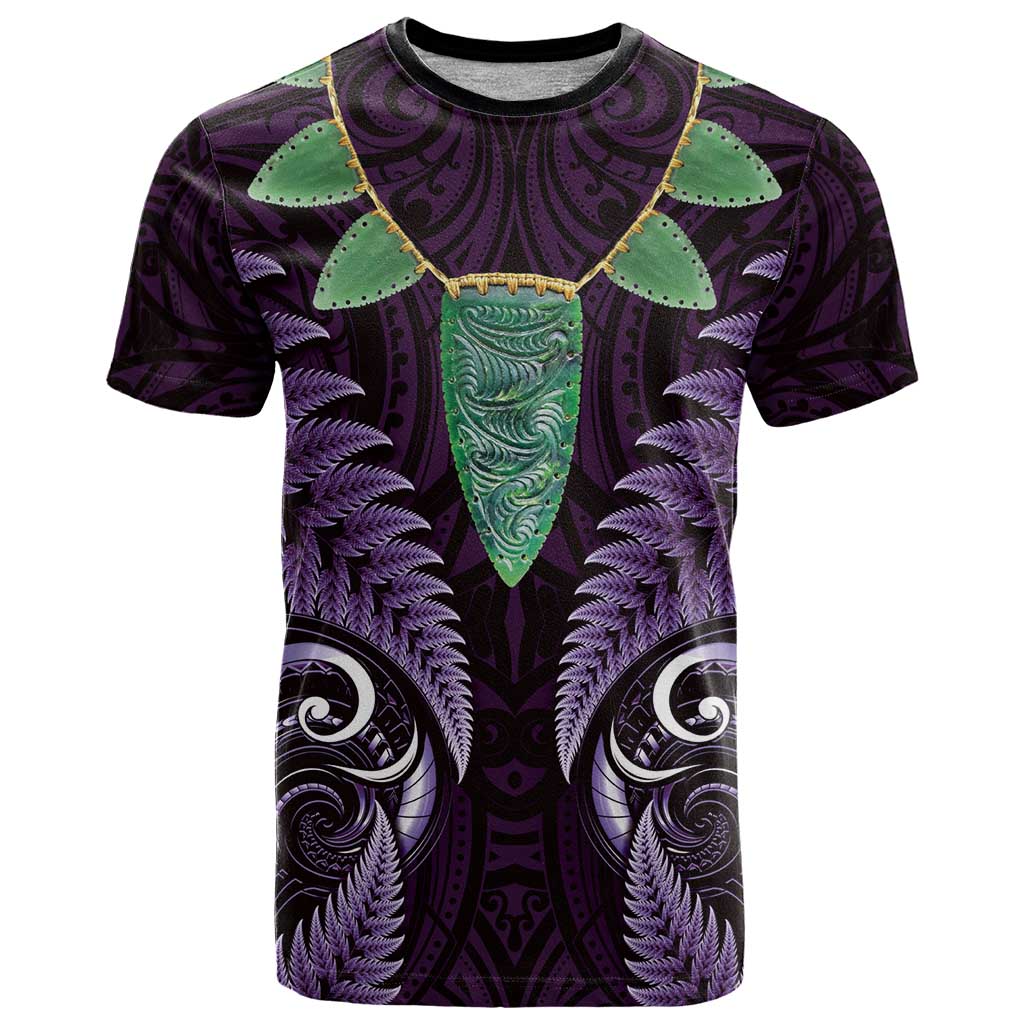 Aotearoa Pounamu Niho T Shirt Silver Fern Mix Maori Pattern - Purple - Vibe Hoodie Shop