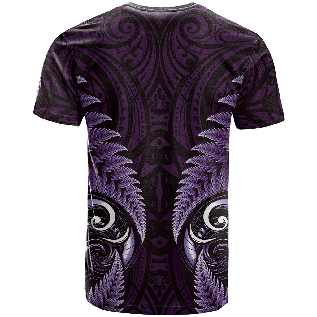 Aotearoa Pounamu Niho T Shirt Silver Fern Mix Maori Pattern - Purple - Vibe Hoodie Shop