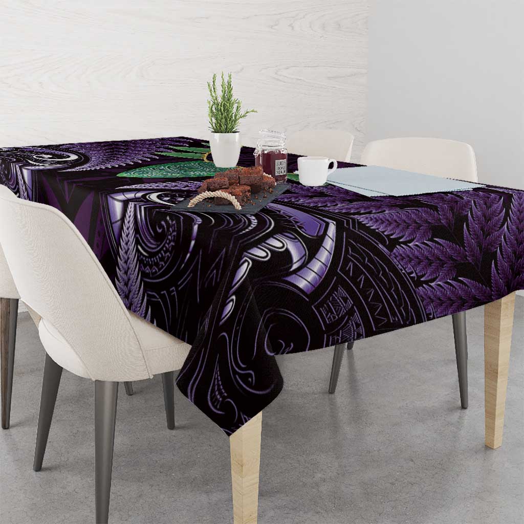 Aotearoa Pounamu Niho Tablecloth Silver Fern Mix Maori Pattern - Purple