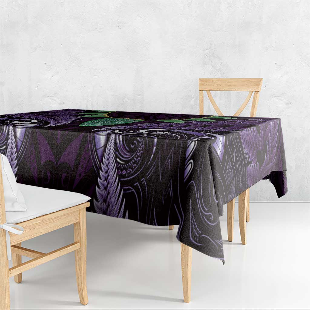 Aotearoa Pounamu Niho Tablecloth Silver Fern Mix Maori Pattern - Purple