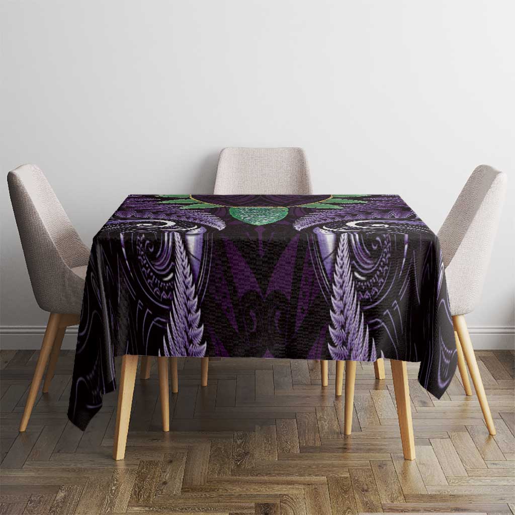 Aotearoa Pounamu Niho Tablecloth Silver Fern Mix Maori Pattern - Purple