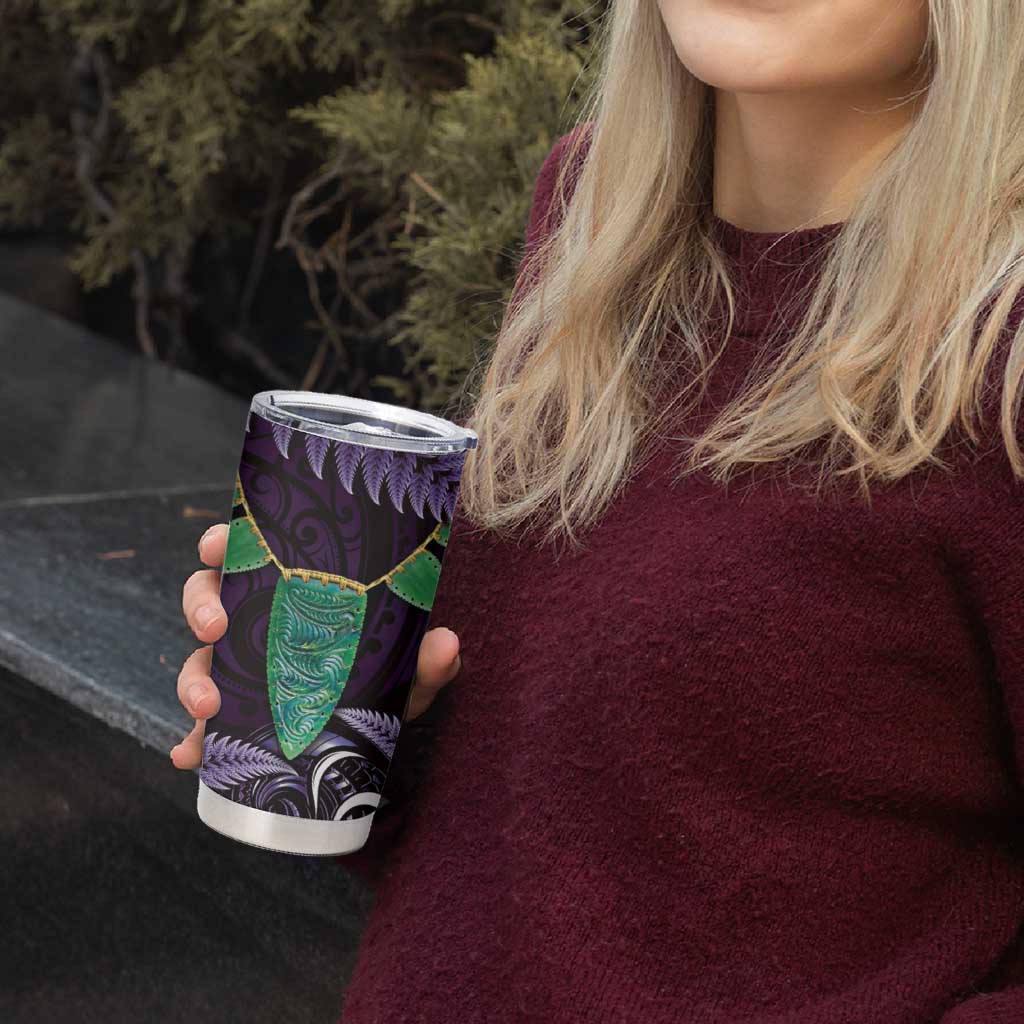 Aotearoa Pounamu Niho Tumbler Cup Silver Fern Mix Maori Pattern - Purple