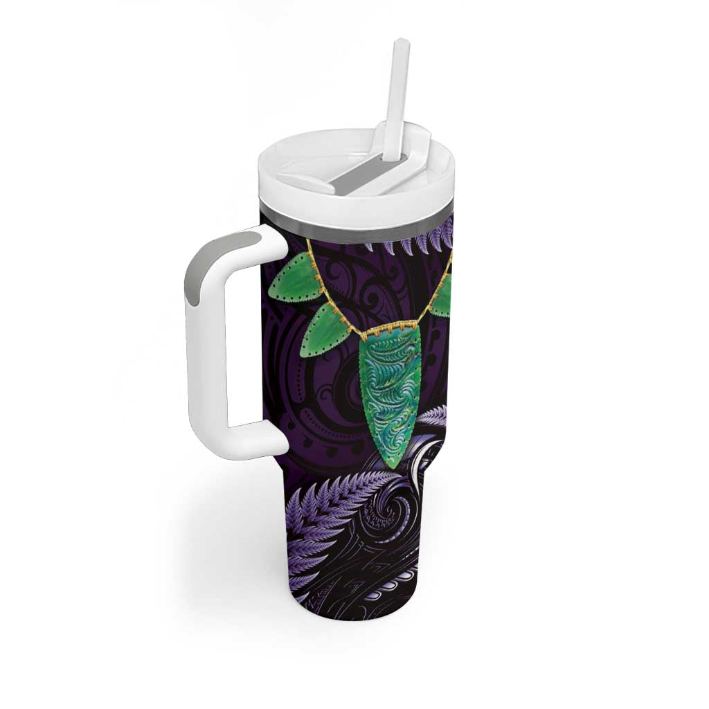 Aotearoa Pounamu Niho Tumbler With Handle Silver Fern Mix Maori Pattern - Purple