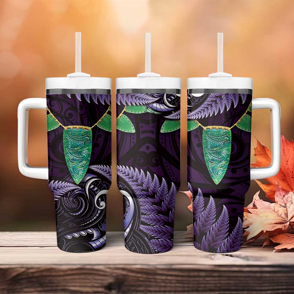 Aotearoa Pounamu Niho Tumbler With Handle Silver Fern Mix Maori Pattern - Purple