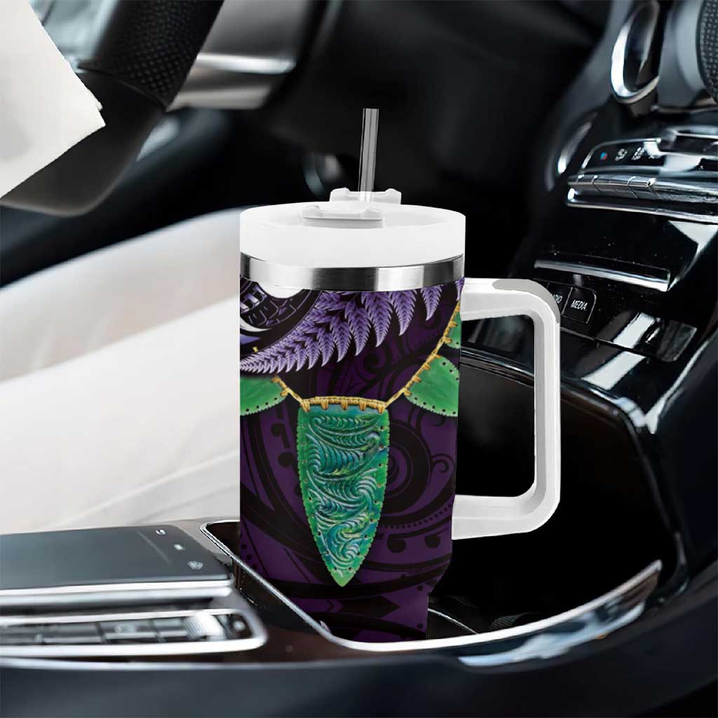 Aotearoa Pounamu Niho Tumbler With Handle Silver Fern Mix Maori Pattern - Purple