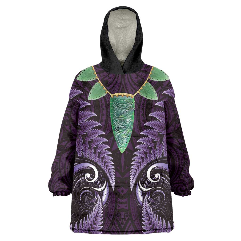 Aotearoa Pounamu Niho Wearable Blanket Hoodie Silver Fern Mix Maori Pattern - Purple - Vibe Hoodie Shop