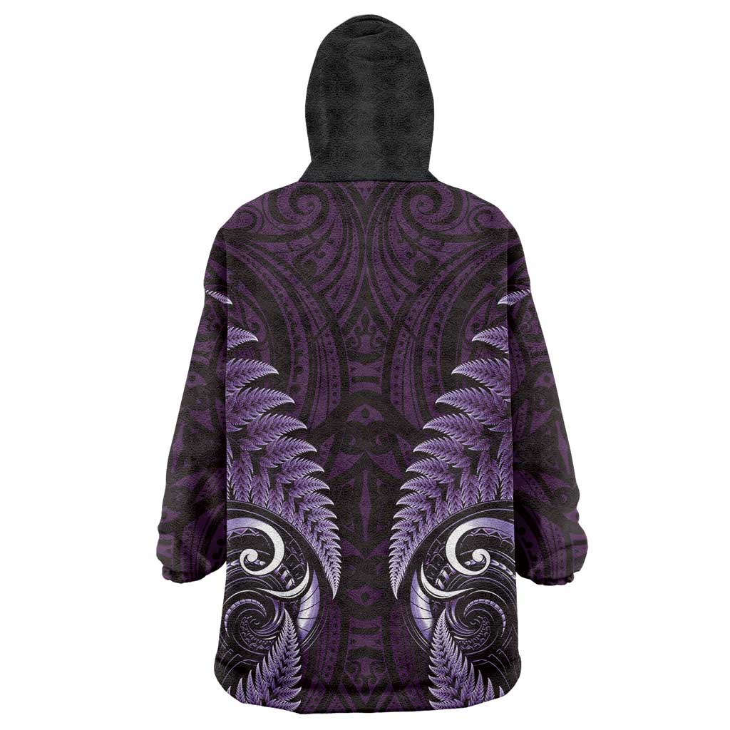 Aotearoa Pounamu Niho Wearable Blanket Hoodie Silver Fern Mix Maori Pattern - Purple - Vibe Hoodie Shop