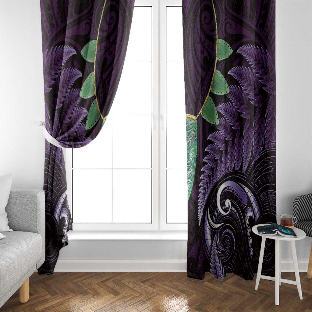 Aotearoa Pounamu Niho Window Curtain Silver Fern Mix Maori Pattern - Purple