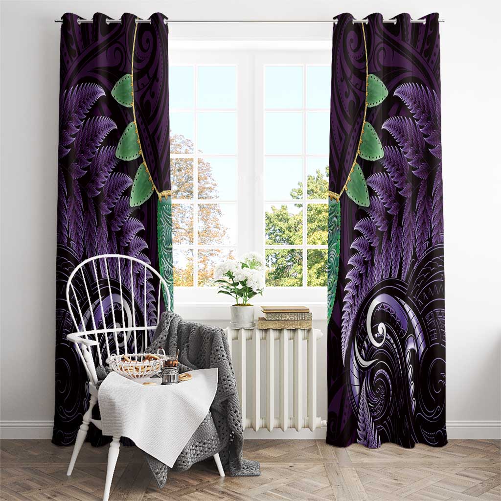 Aotearoa Pounamu Niho Window Curtain Silver Fern Mix Maori Pattern - Purple