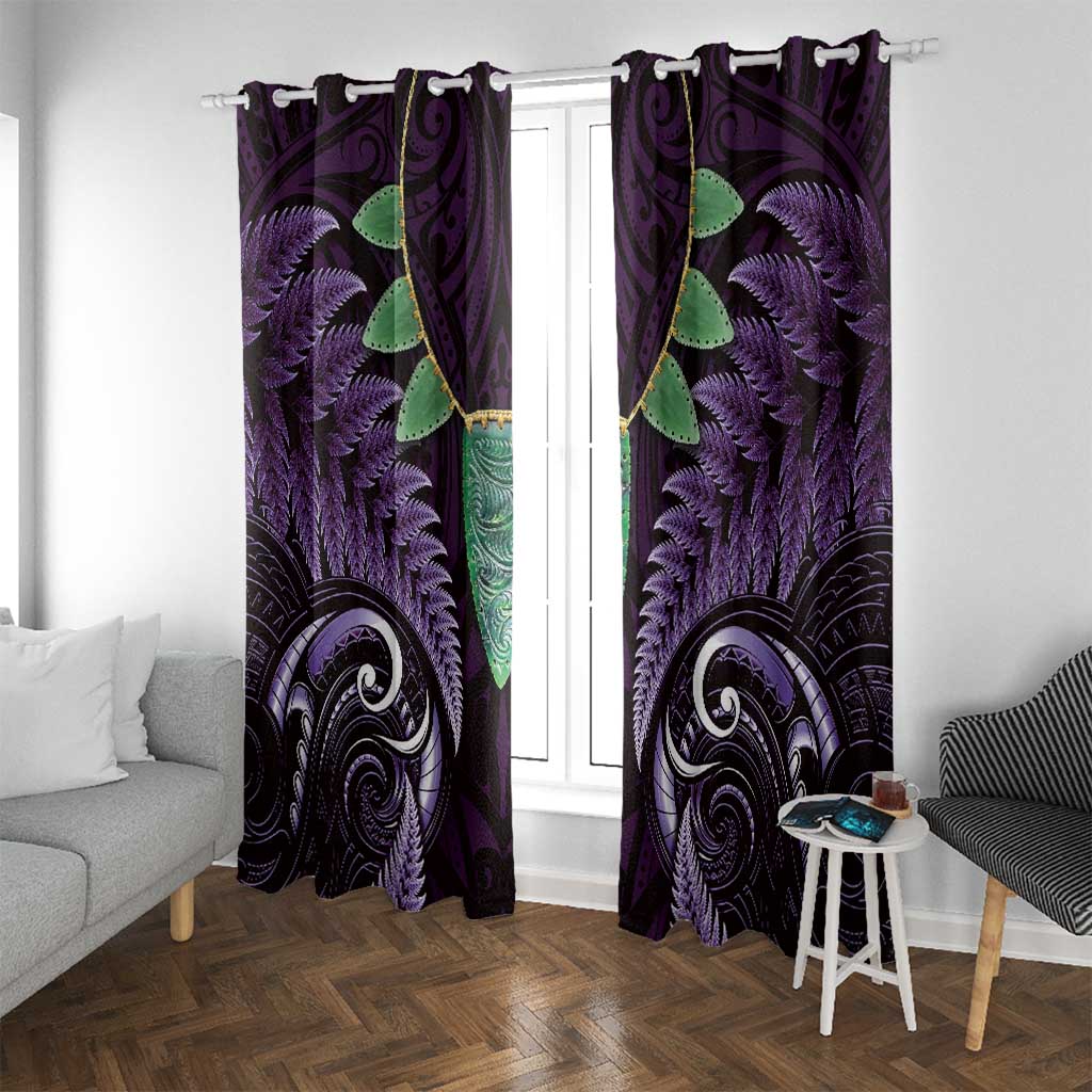 Aotearoa Pounamu Niho Window Curtain Silver Fern Mix Maori Pattern - Purple