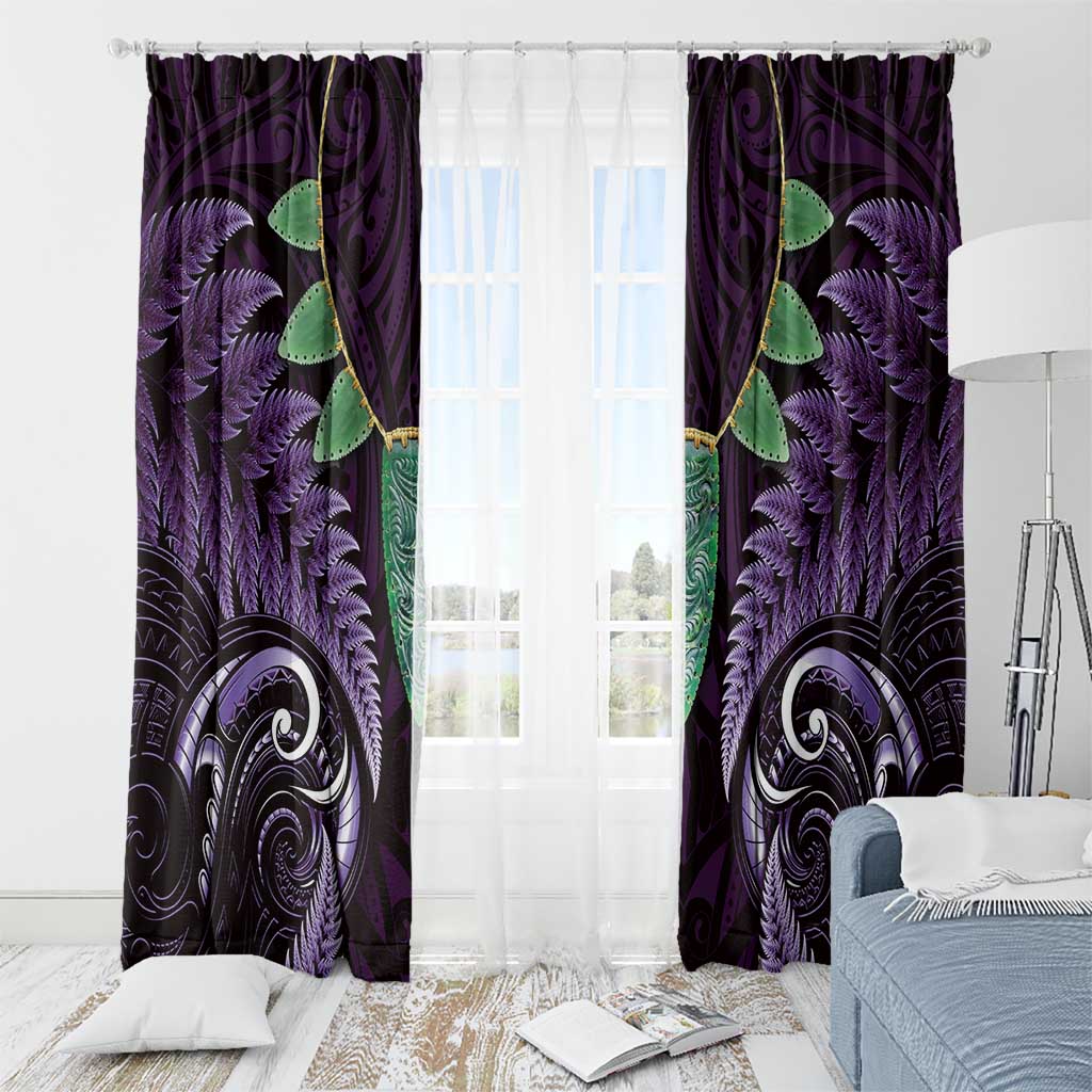 Aotearoa Pounamu Niho Window Curtain Silver Fern Mix Maori Pattern - Purple