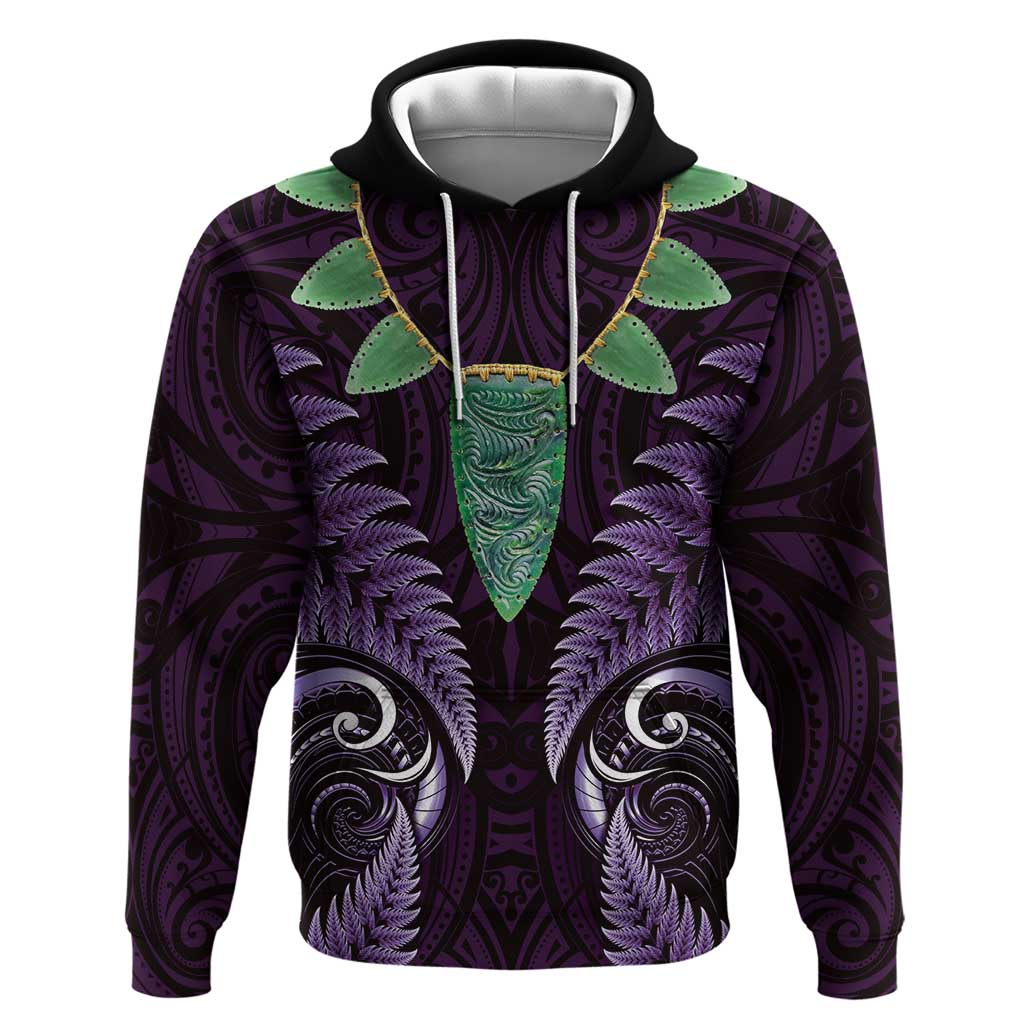 Aotearoa Pounamu Niho Zip Hoodie Silver Fern Mix Maori Pattern - Purple - Vibe Hoodie Shop