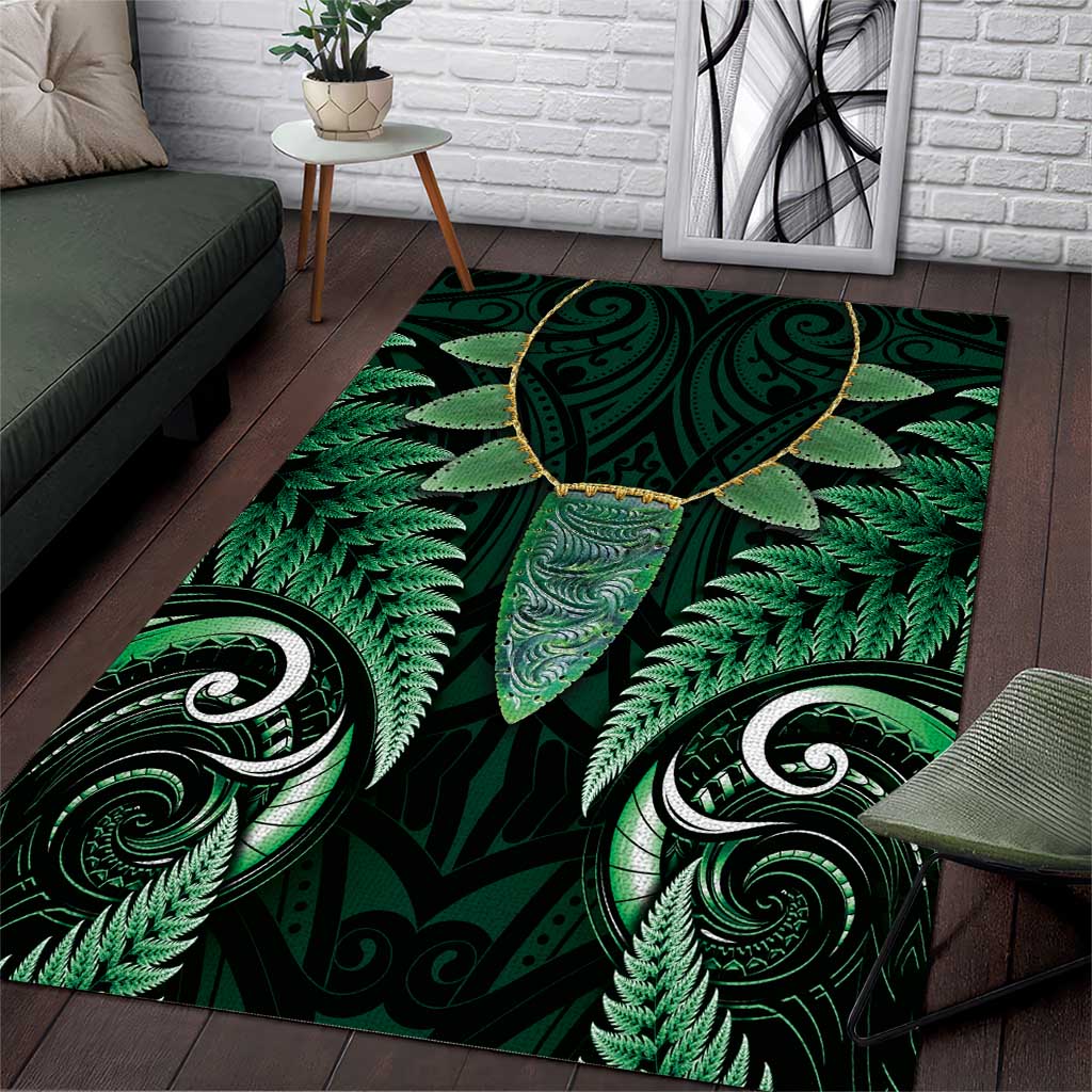 Aotearoa Pounamu Niho Area Rug Silver Fern Mix Maori Pattern - Green - Vibe Hoodie Shop