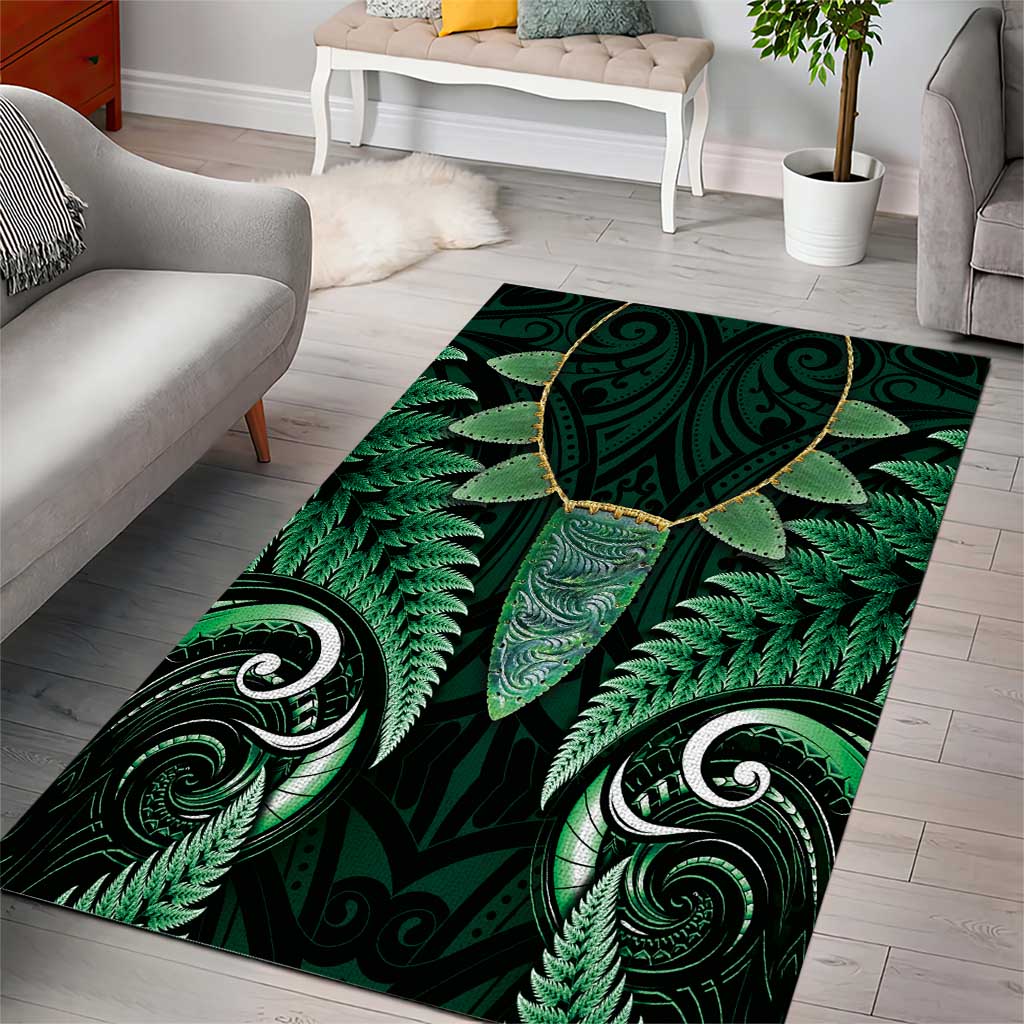 Aotearoa Pounamu Niho Area Rug Silver Fern Mix Maori Pattern - Green - Vibe Hoodie Shop