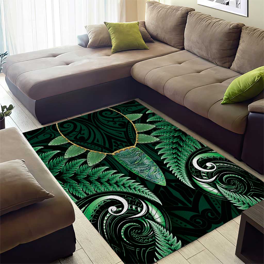 Aotearoa Pounamu Niho Area Rug Silver Fern Mix Maori Pattern - Green - Vibe Hoodie Shop