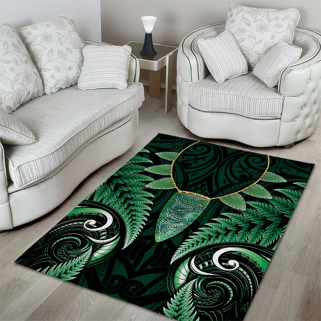 Aotearoa Pounamu Niho Area Rug Silver Fern Mix Maori Pattern - Green - Vibe Hoodie Shop