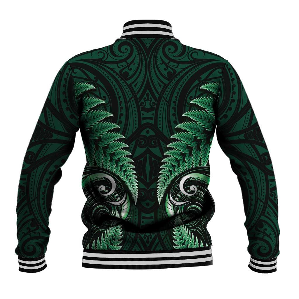 Aotearoa Pounamu Niho Baseball Jacket Silver Fern Mix Maori Pattern - Green - Vibe Hoodie Shop