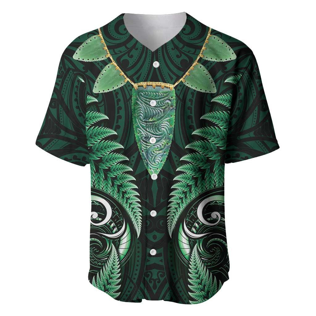 Aotearoa Pounamu Niho Baseball Jersey Silver Fern Mix Maori Pattern - Green - Vibe Hoodie Shop