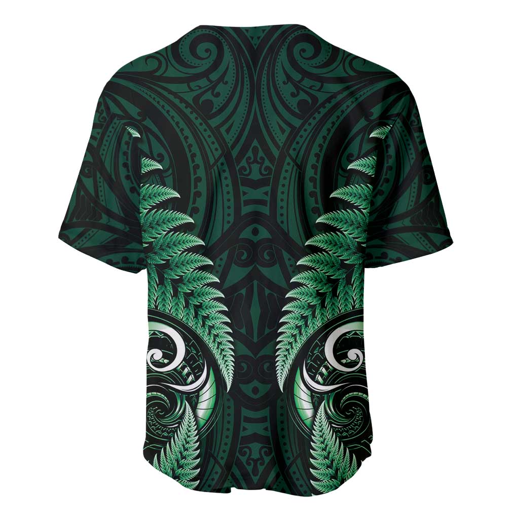 Aotearoa Pounamu Niho Baseball Jersey Silver Fern Mix Maori Pattern - Green - Vibe Hoodie Shop