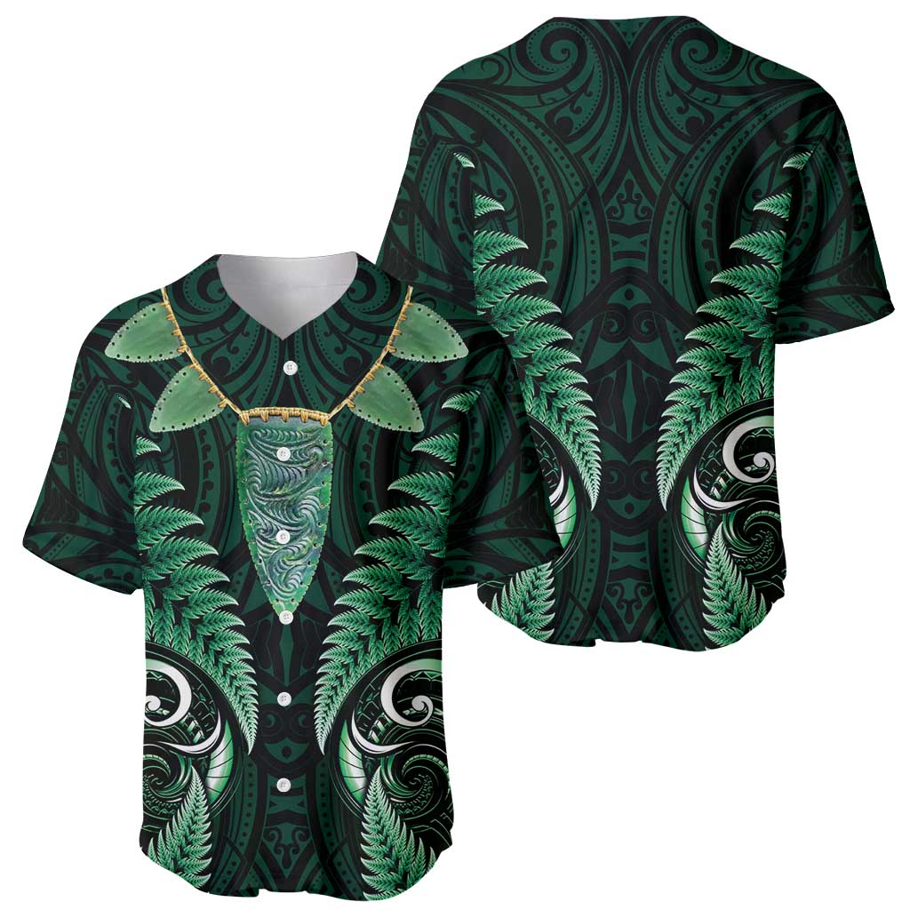 Aotearoa Pounamu Niho Baseball Jersey Silver Fern Mix Maori Pattern - Green - Vibe Hoodie Shop