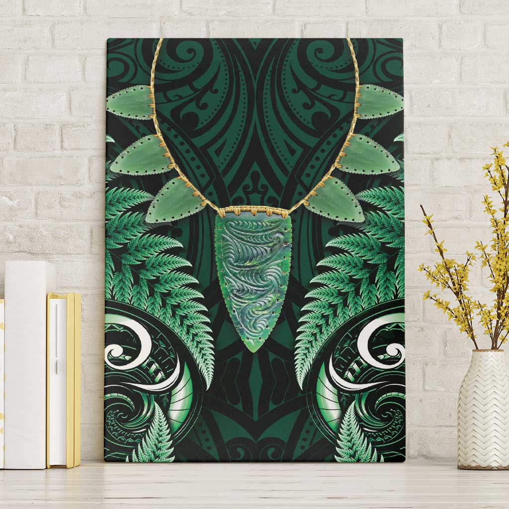 Aotearoa Pounamu Niho Canvas Wall Art Silver Fern Mix Maori Pattern - Green