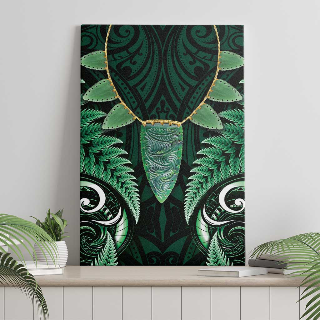 Aotearoa Pounamu Niho Canvas Wall Art Silver Fern Mix Maori Pattern - Green