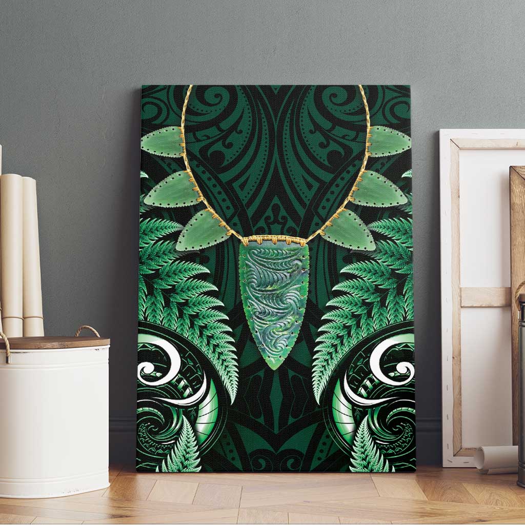 Aotearoa Pounamu Niho Canvas Wall Art Silver Fern Mix Maori Pattern - Green