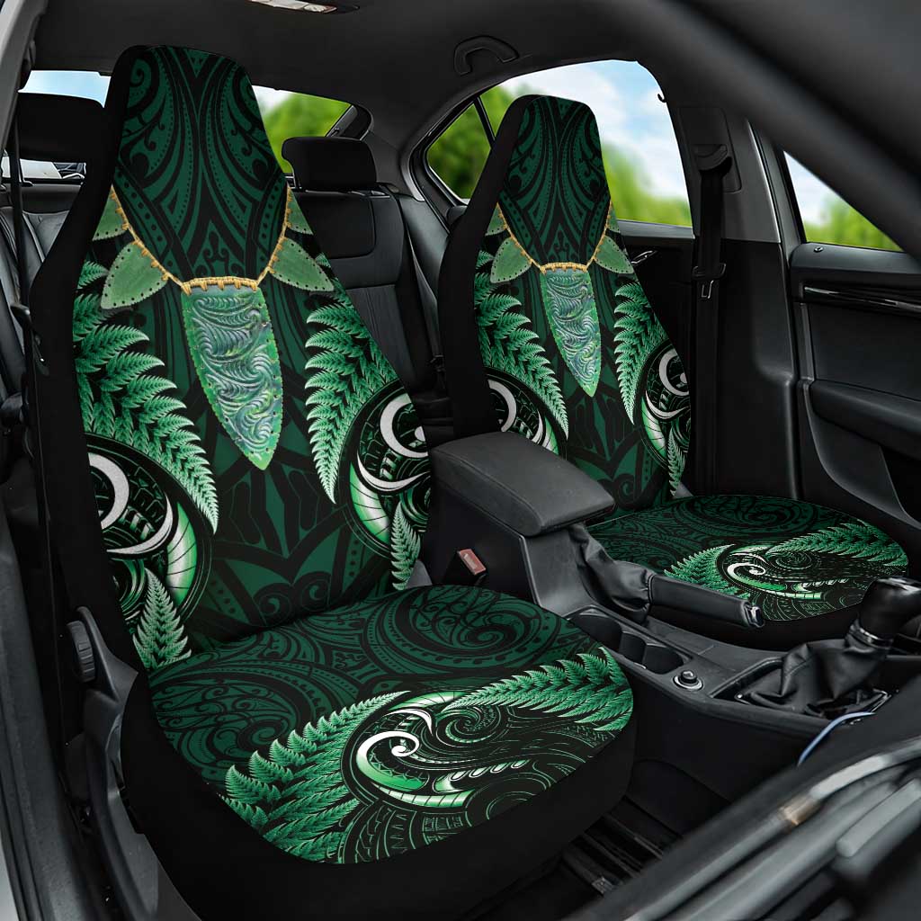 Aotearoa Pounamu Niho Car Seat Cover Silver Fern Mix Maori Pattern - Green - Vibe Hoodie Shop