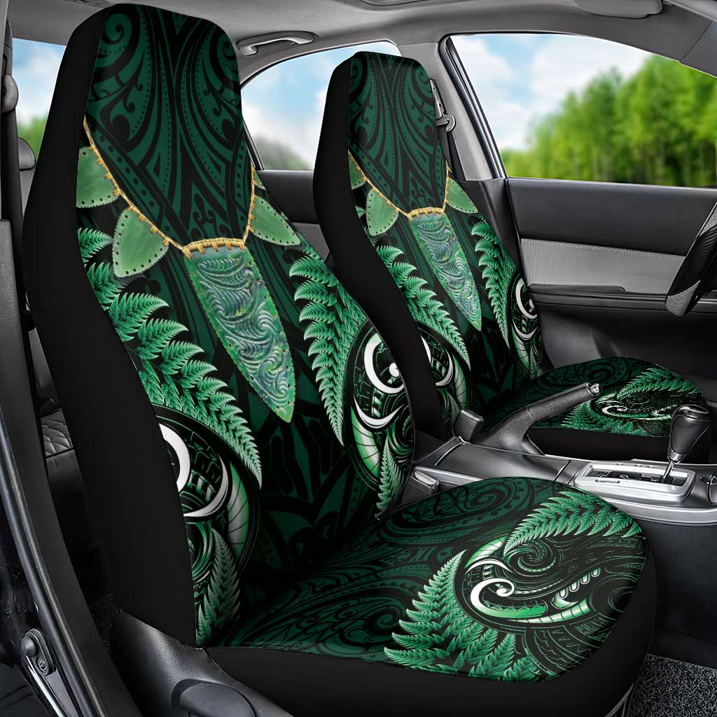 Aotearoa Pounamu Niho Car Seat Cover Silver Fern Mix Maori Pattern - Green - Vibe Hoodie Shop