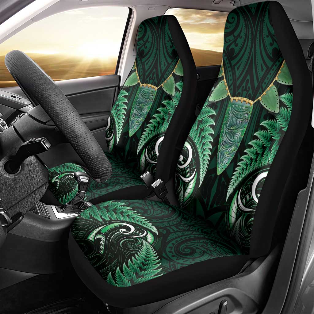 Aotearoa Pounamu Niho Car Seat Cover Silver Fern Mix Maori Pattern - Green - Vibe Hoodie Shop