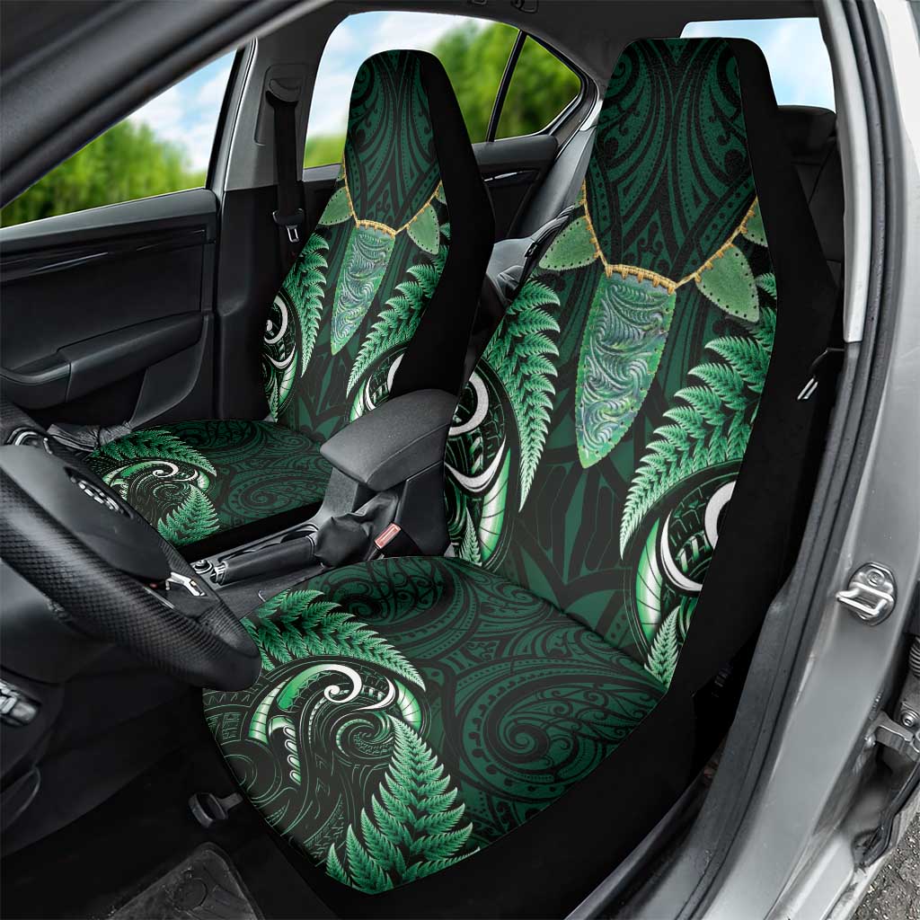 Aotearoa Pounamu Niho Car Seat Cover Silver Fern Mix Maori Pattern - Green - Vibe Hoodie Shop