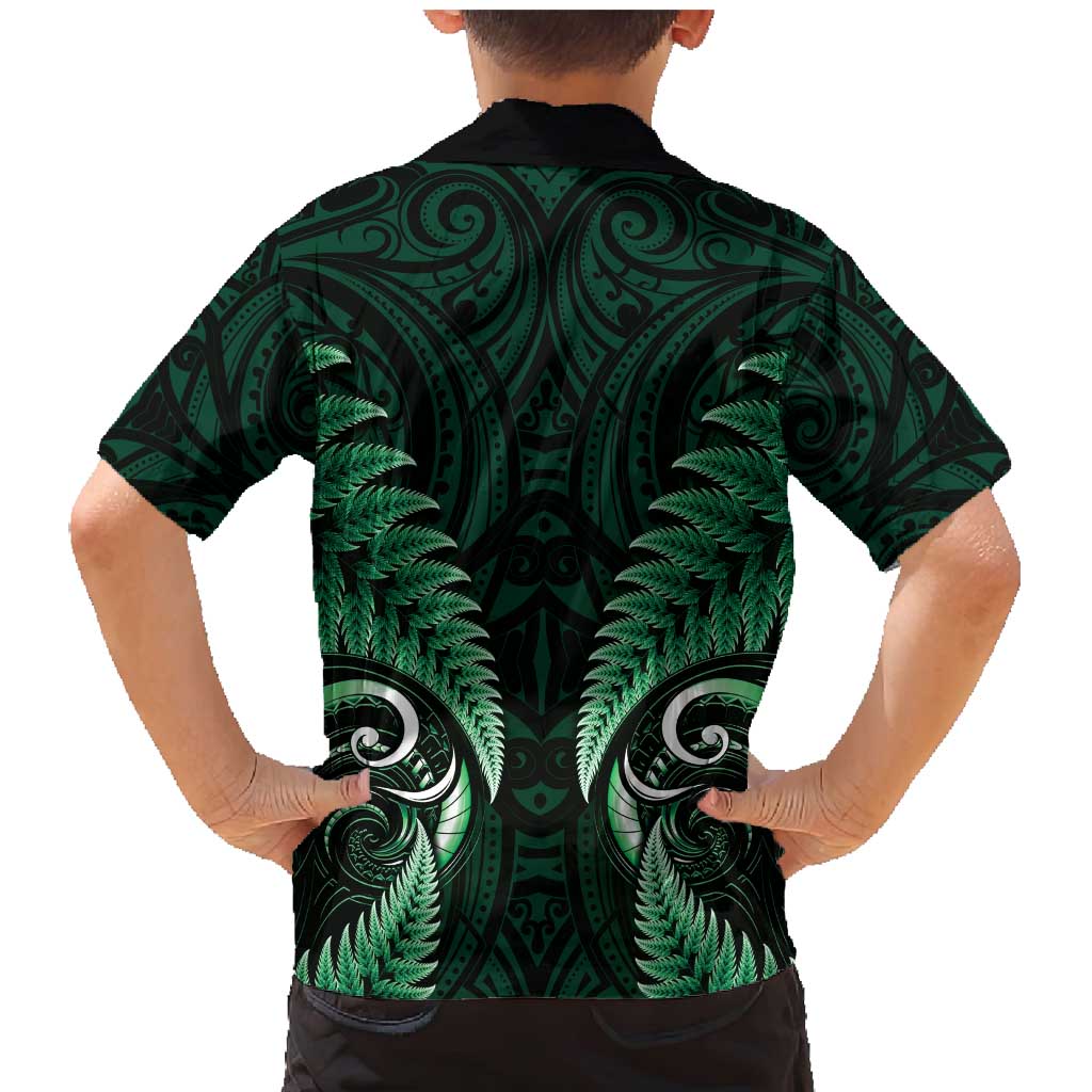 Aotearoa Pounamu Niho Family Matching Mermaid Dress and Hawaiian Shirt Silver Fern Mix Maori Pattern - Green