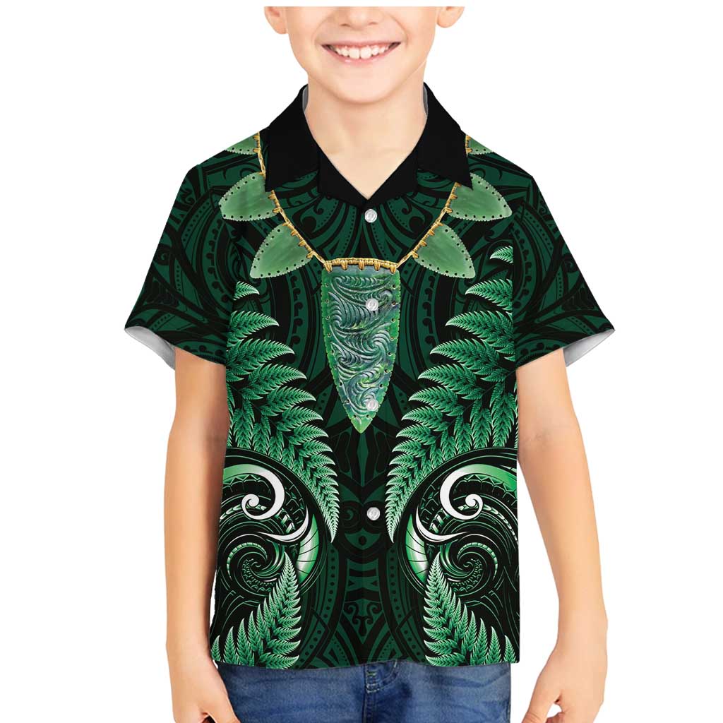 Aotearoa Pounamu Niho Family Matching Mermaid Dress and Hawaiian Shirt Silver Fern Mix Maori Pattern - Green