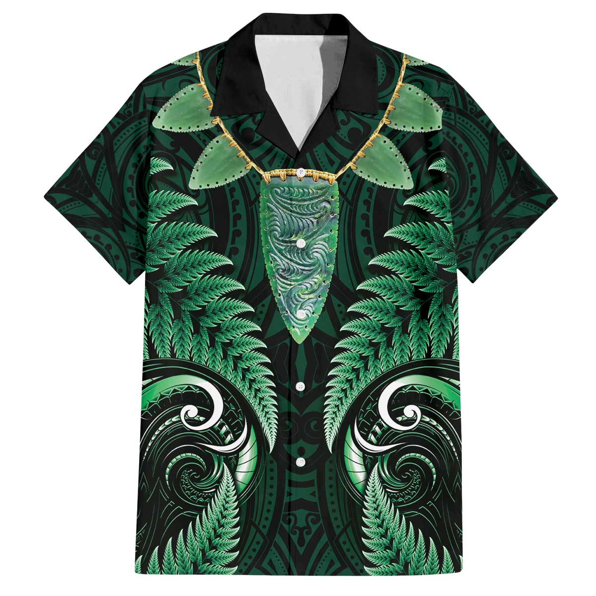 Aotearoa Pounamu Niho Family Matching Off The Shoulder Long Sleeve Dress and Hawaiian Shirt Silver Fern Mix Maori Pattern - Green