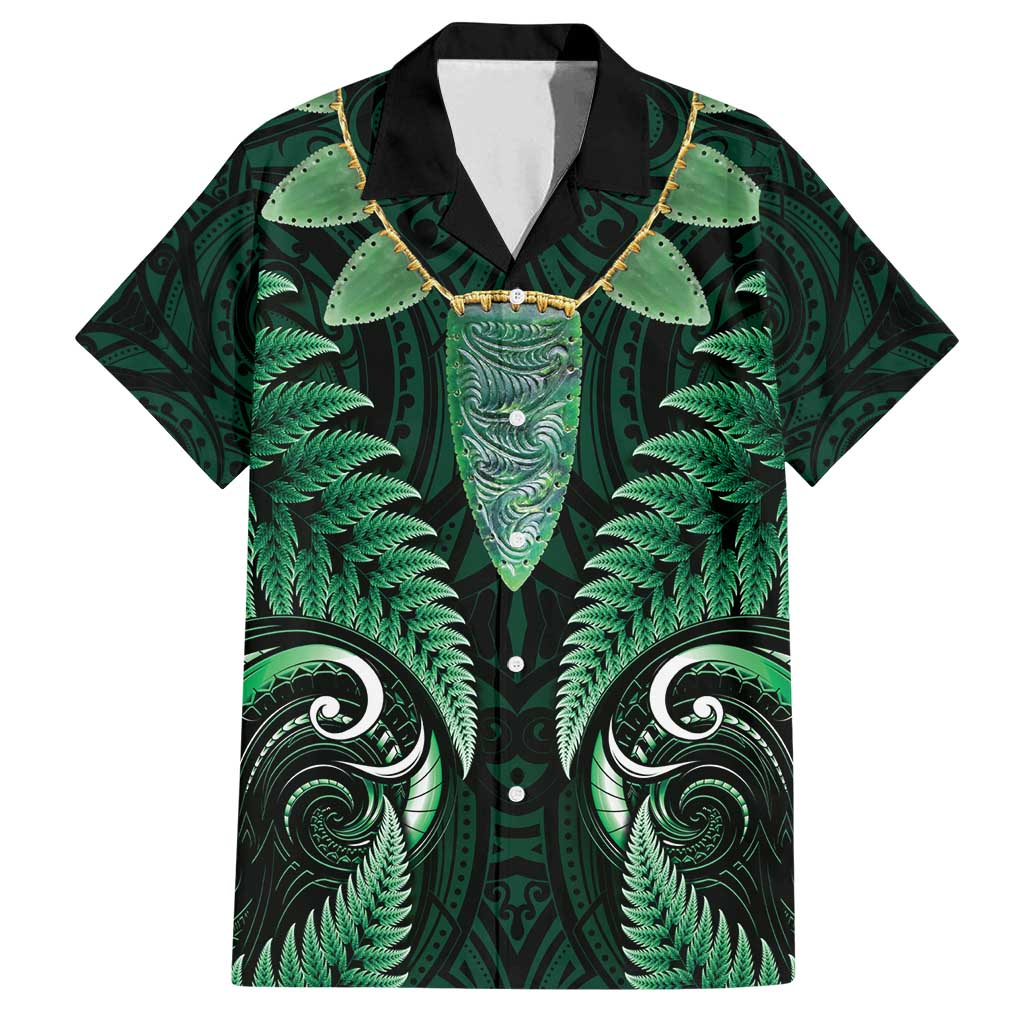 Aotearoa Pounamu Niho Family Matching Off Shoulder Maxi Dress and Hawaiian Shirt Silver Fern Mix Maori Pattern - Green