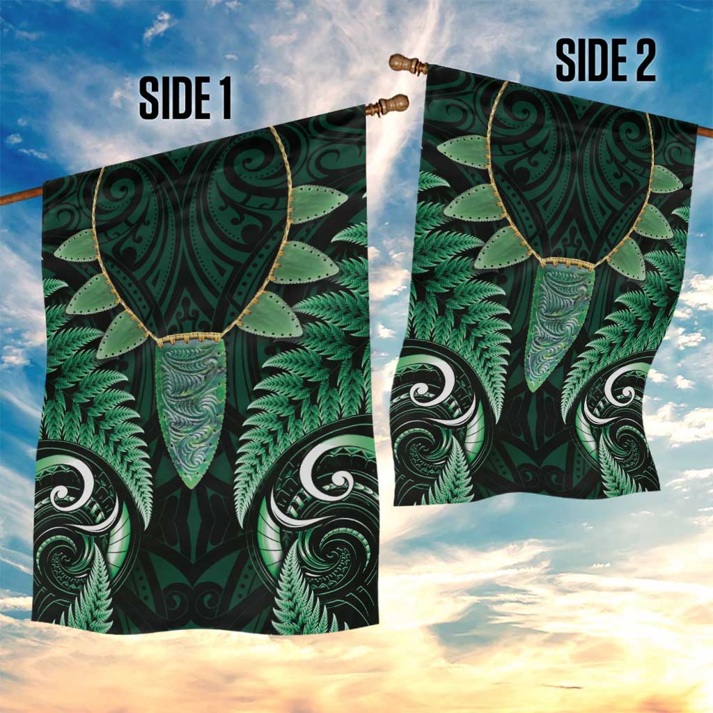 Aotearoa Pounamu Niho Garden Flag Silver Fern Mix Maori Pattern - Green - Vibe Hoodie Shop