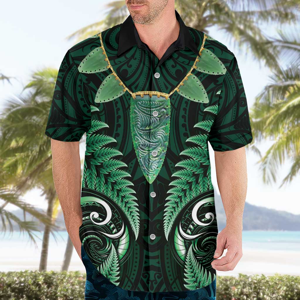 Aotearoa Pounamu Niho Hawaiian Shirt Silver Fern Mix Maori Pattern - Green - Vibe Hoodie Shop