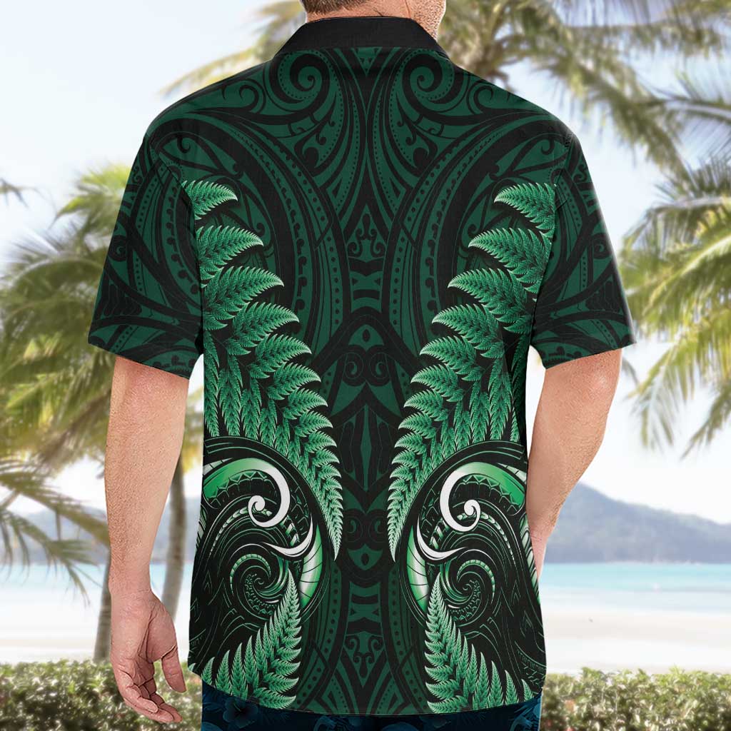 Aotearoa Pounamu Niho Hawaiian Shirt Silver Fern Mix Maori Pattern - Green - Vibe Hoodie Shop